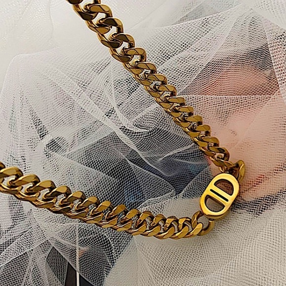 Gold Double D Stainless Steel Gold Plated Cuban Chain Link Necklace - Picture 4 of 6